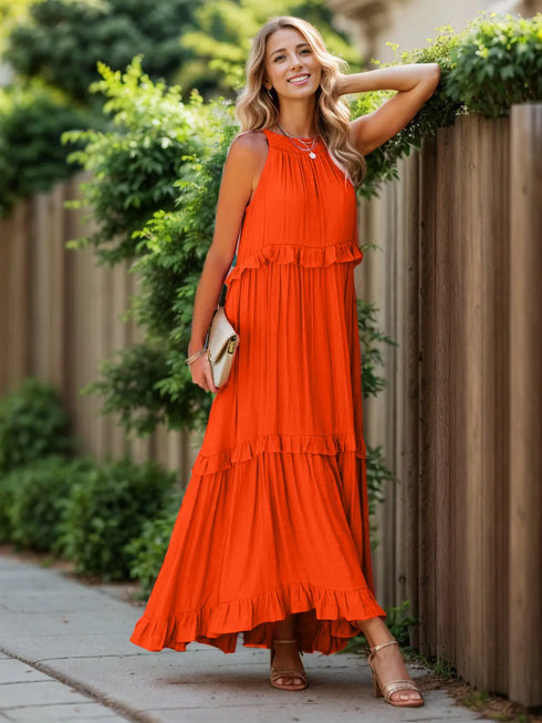 'Galatea' Ruffled Sleeveless Maxi Dress - Celes Fashion